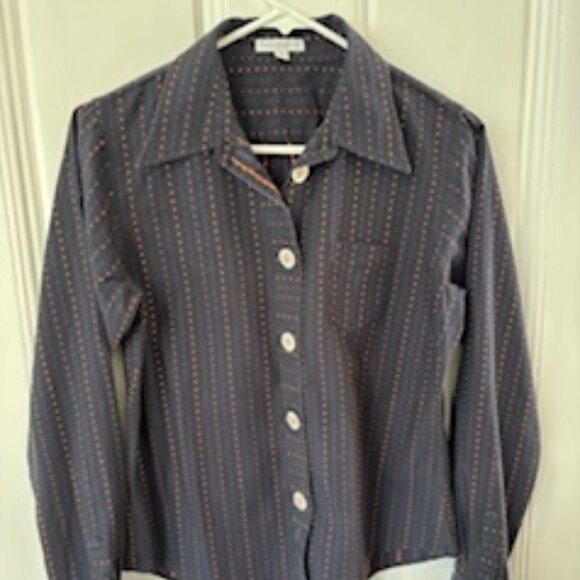 Flatiron Workshop Navy Blouse with colored threads - Picture 1 of 4
